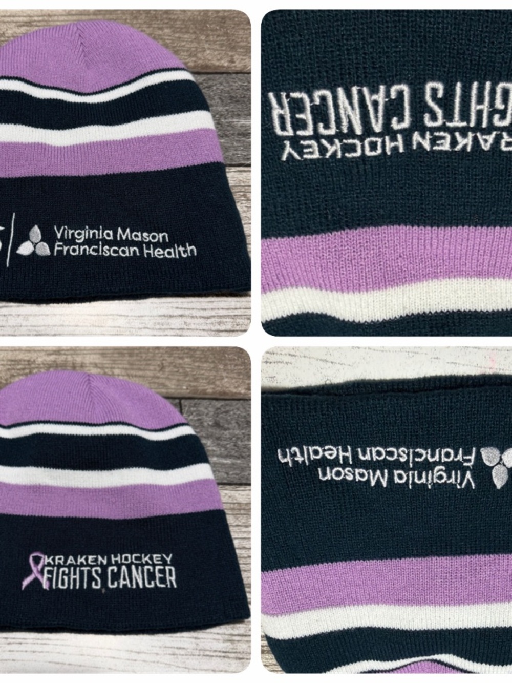 NHL Seattle Kraken Fights Cancer Beanie Hat Purple Virginia Mason